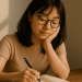Aika Writing In Her Journal Hands On Cheeks