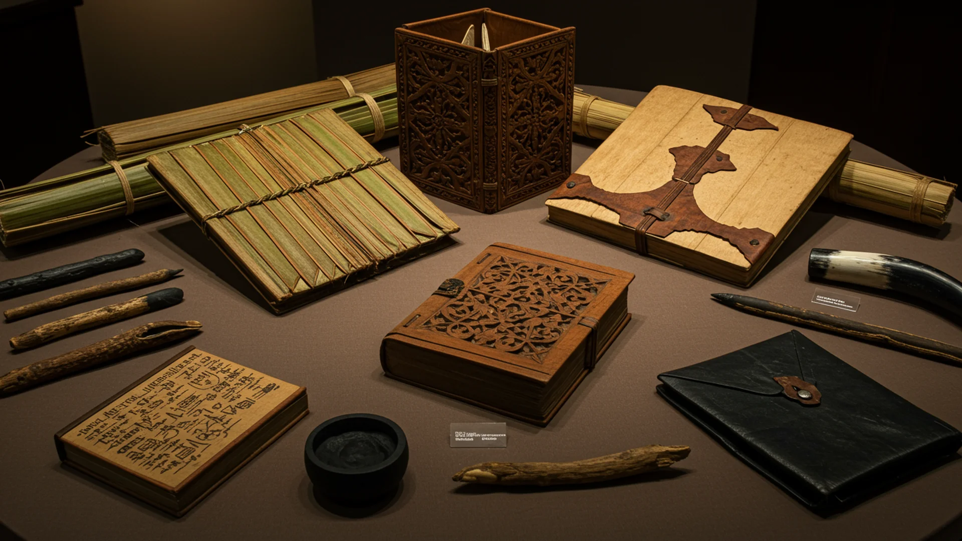 Ancient Books Writing Tools Display