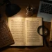 Antique Books Desk Setup Magnifying Glass