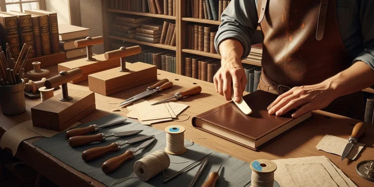 Bookbinder At Work In His Workshop