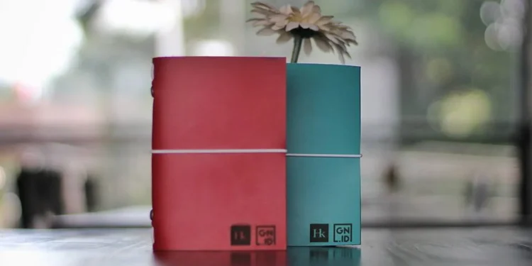 Hibrkraft Teal And Red Leather Notebooks With Flower