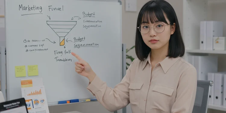Marketing Funnel Presentation Woman Pointing