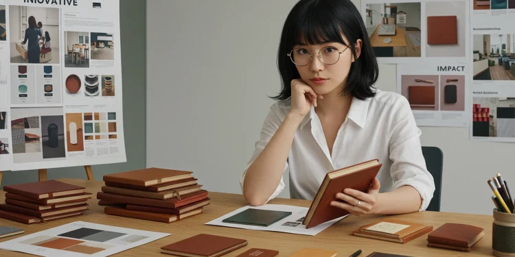Woman Design Leather Notebooks Workspace