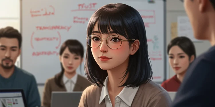 Woman Glasses Office Meeting Scene