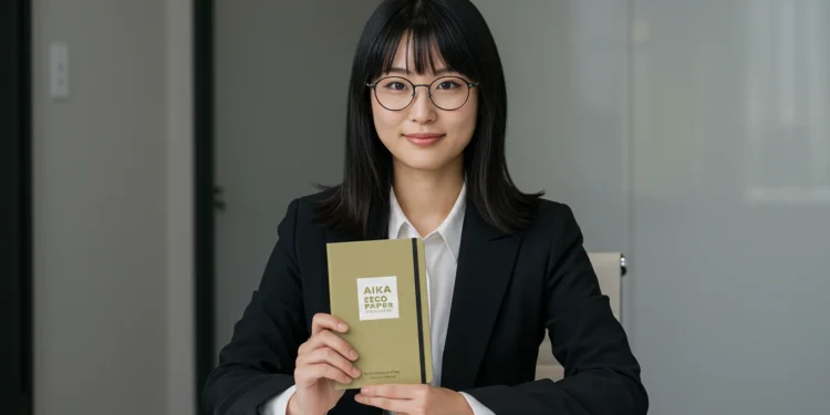 Woman Holding Eco Notebook Portrait