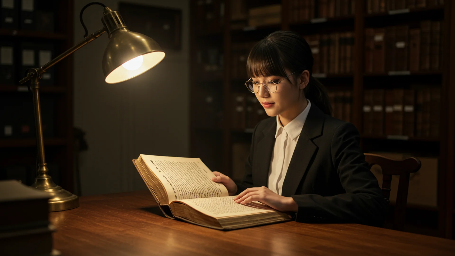 Woman Reading Book Library Desk Lamp