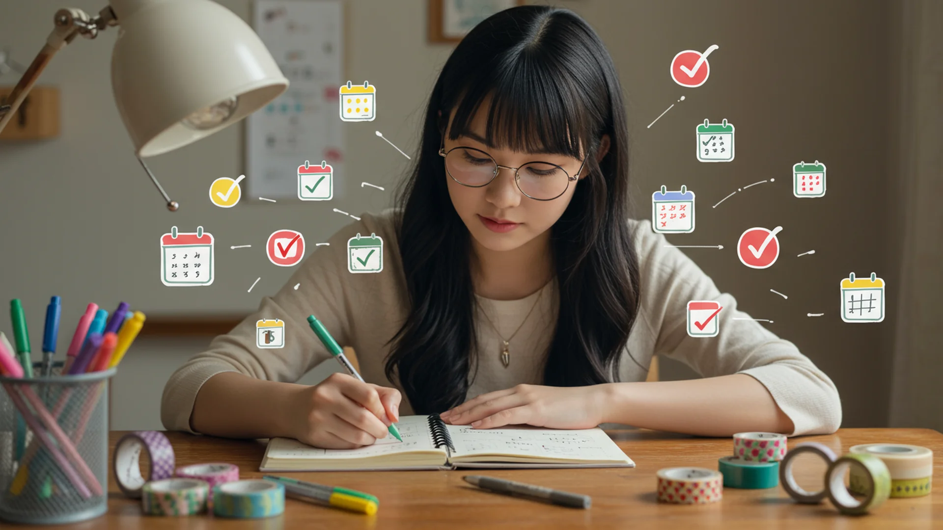 Woman Writing Calendar Checklist Notes