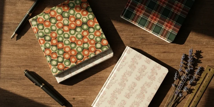 Vintage Notebooks Pens Lavender Flatlay
