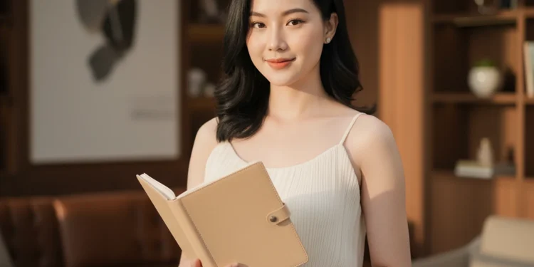 Woman Holding Notebook Casual Portrait