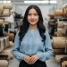 Woman In Fabric Warehouse Sample Rolls