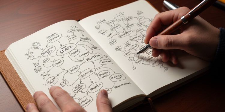 Hand Drawing Mind Map In Notebook